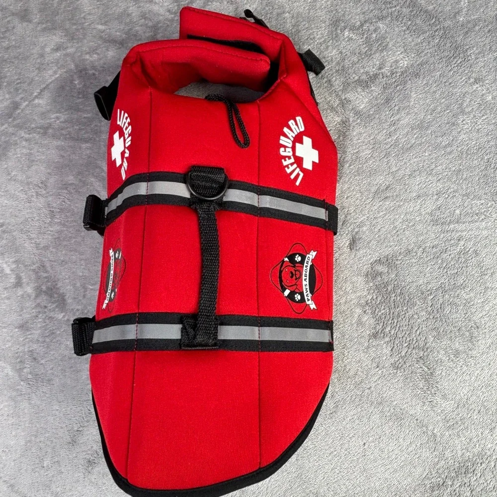 Paws Aboard Dog Life Jacket S Red‎ Lifeguard Pet Safety Vest Reflective Neoprene